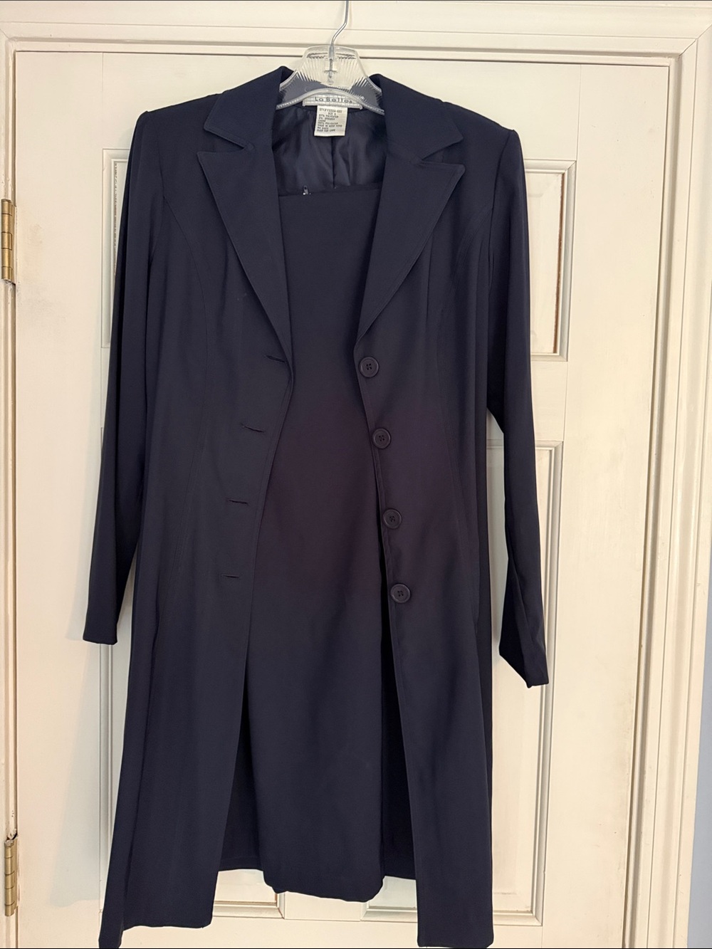 Classic Navy Blue sheath style dress with long suit jacket. Size 3
